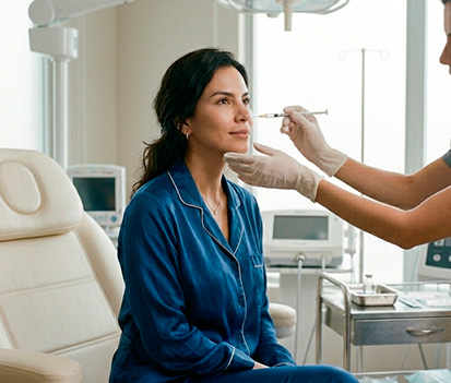 mujer aplicandose tratamiento armonozacion facial